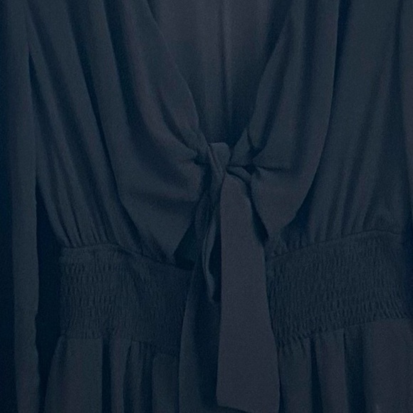 New Elegant Black Tie-Front ruffle Dress w chiffon overlay black size small - Picture 4 of 9